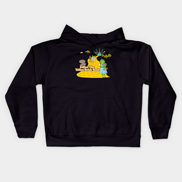 Follow The Yellow Brick Toad Kids Hoodie by King Stone Designs